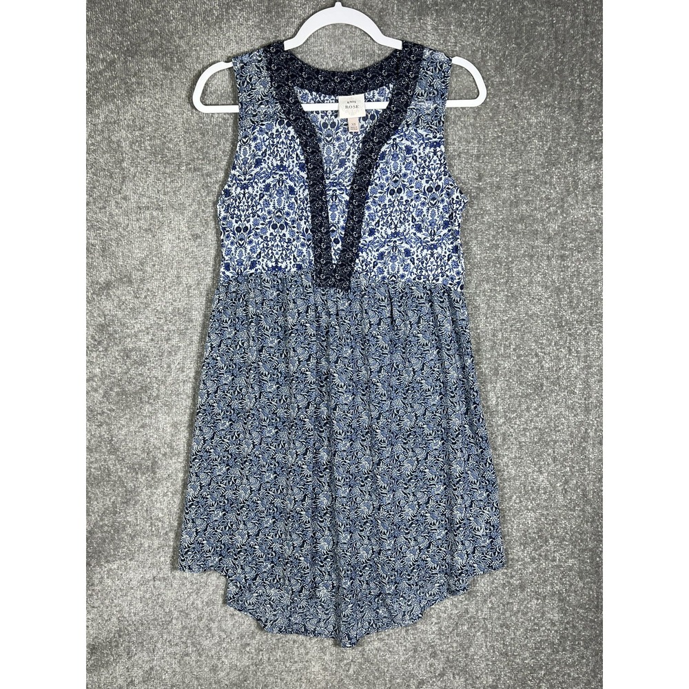 Knox Rose Dress Womens Size XS Blue Floral Boho Sheer Polyester Sleeveless